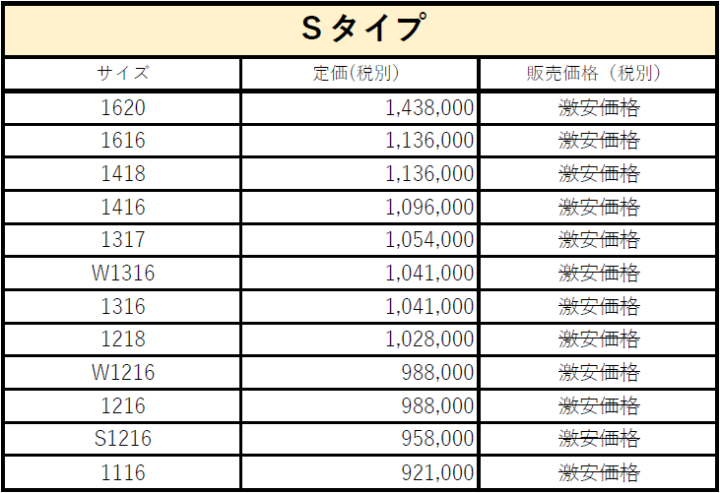 激安価格 リクシル リノビオV 価格表(税別) 標準仕様
