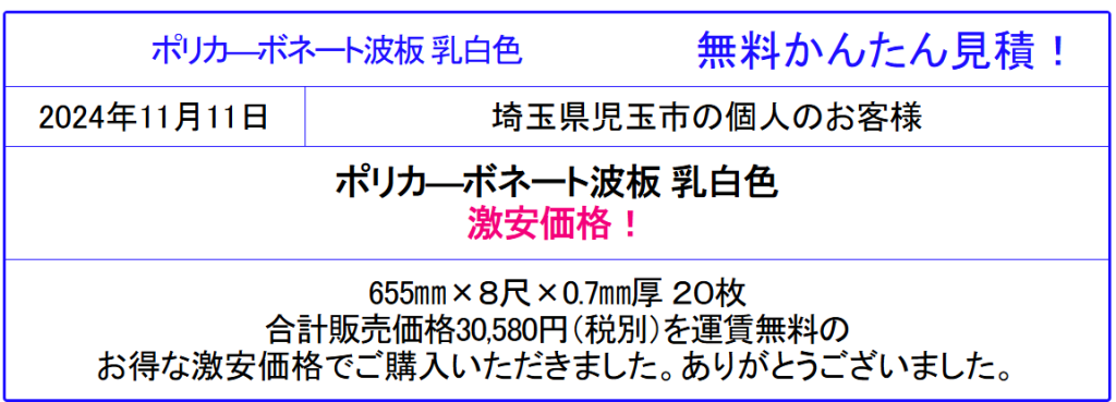 ポリカ波板 格安価格販売◆屋根用波板 波板の値段 規格はサイズ表で確認！ポリカーボネート波板が安い！激安価格を確認！